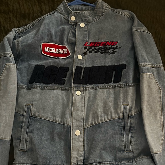 Button Up Jean Jacket with Patches - Picture 1 of 4